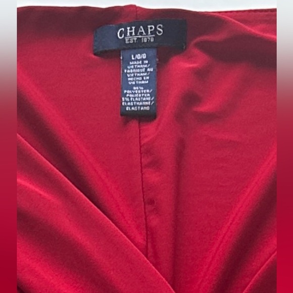 Chaps Bold Red Long Sleeve Stretch Fitted V-Neck Wrap Style Dress Women’s Large - Picture 2 of 9